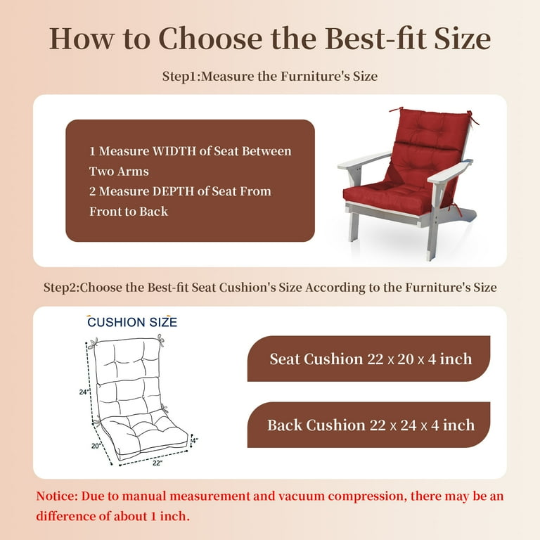 2-Pack High Back Outdoor Chair Cushions, Waterproof Fade