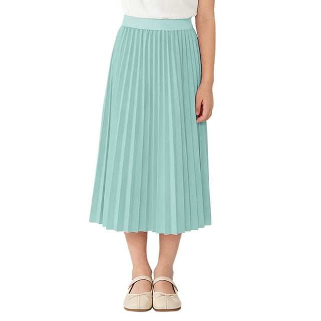 Odeerbi Niñas Midi Plisado Falda Verano Color Sólido Cintura Elástica Falda de Gasa