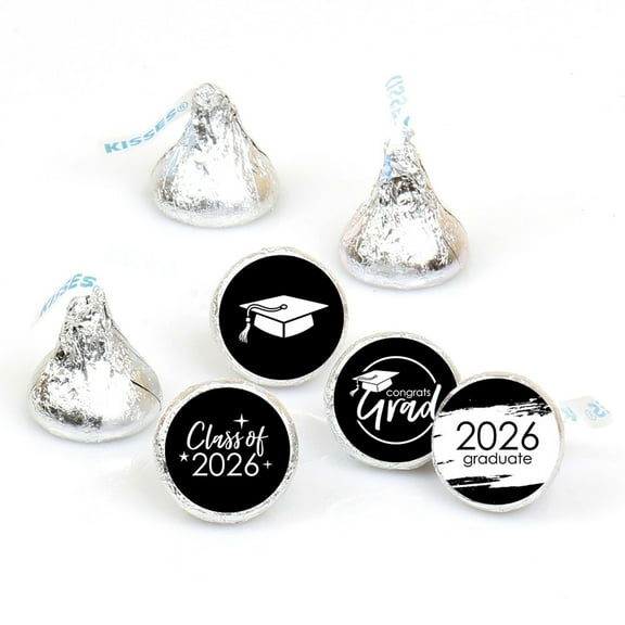 Big Dot of Happiness 2026 Black and White Graduation Party Round Candy Sticker Favors - Labels Fits Chocolate Candy (1 Sheet of 108)