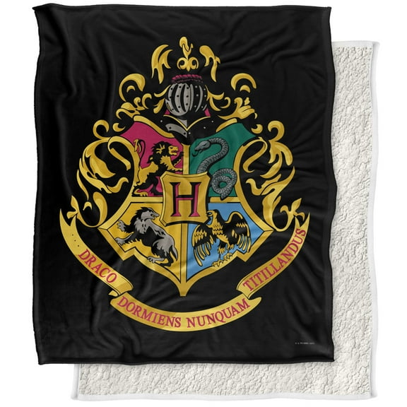 LOGOVISION Harry Potter Blanket, 50 inx60 in, Hogwarts Crest 1 Silky Touch Sherpa Back Super Soft Throw Blanket