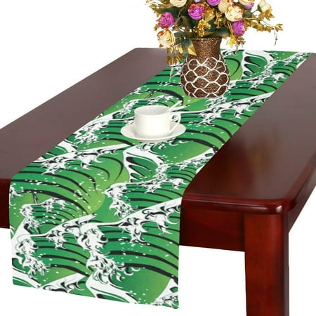 

MYPOP Wave Seamless Green Cotton Linen Table Runner 14x72 Inches