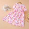 thumbnail image 4 of Kids Cotton Puff Sleeve Floral Princess Dress, Short Sleeve Summer Girls Casual Daily Outfit Dresses for Little Girls 5-15 Years Multicolor C 11-12 Years, 4 of 5