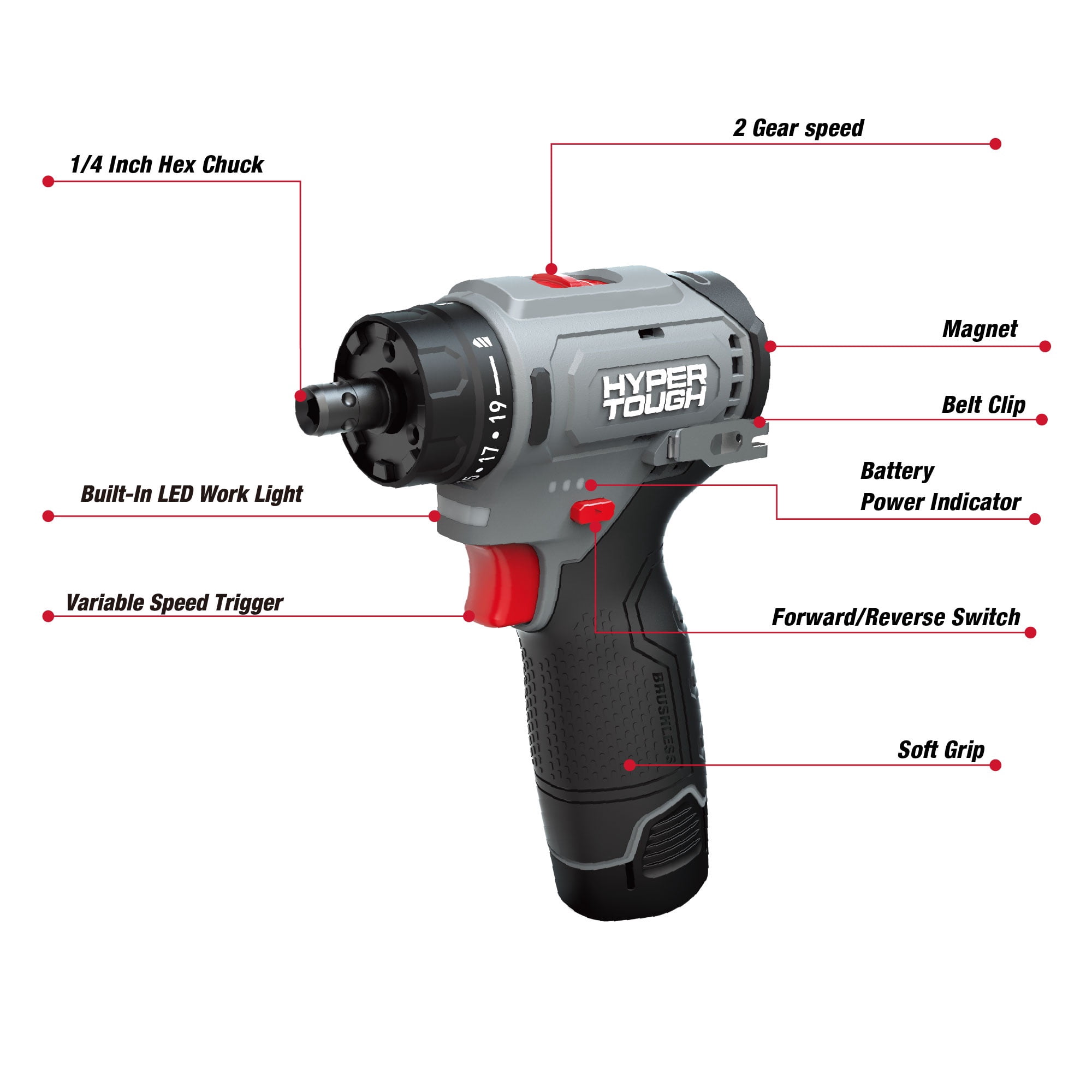 Hyper Tough 12V Max Lithium-Ion Cordless Drill Set with 2.0 Ah Battery
