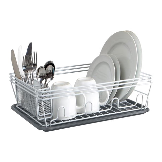 Laura Ashley LA-92546-WHITE Speckled Dish Rack Set, White