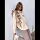thumbnail image 5 of Camisa Elegante de Larga con Volantes, Dobladillo Asimétrico, Botones y Bloques de Color para Mujer Albaricoque M, 5 of 8