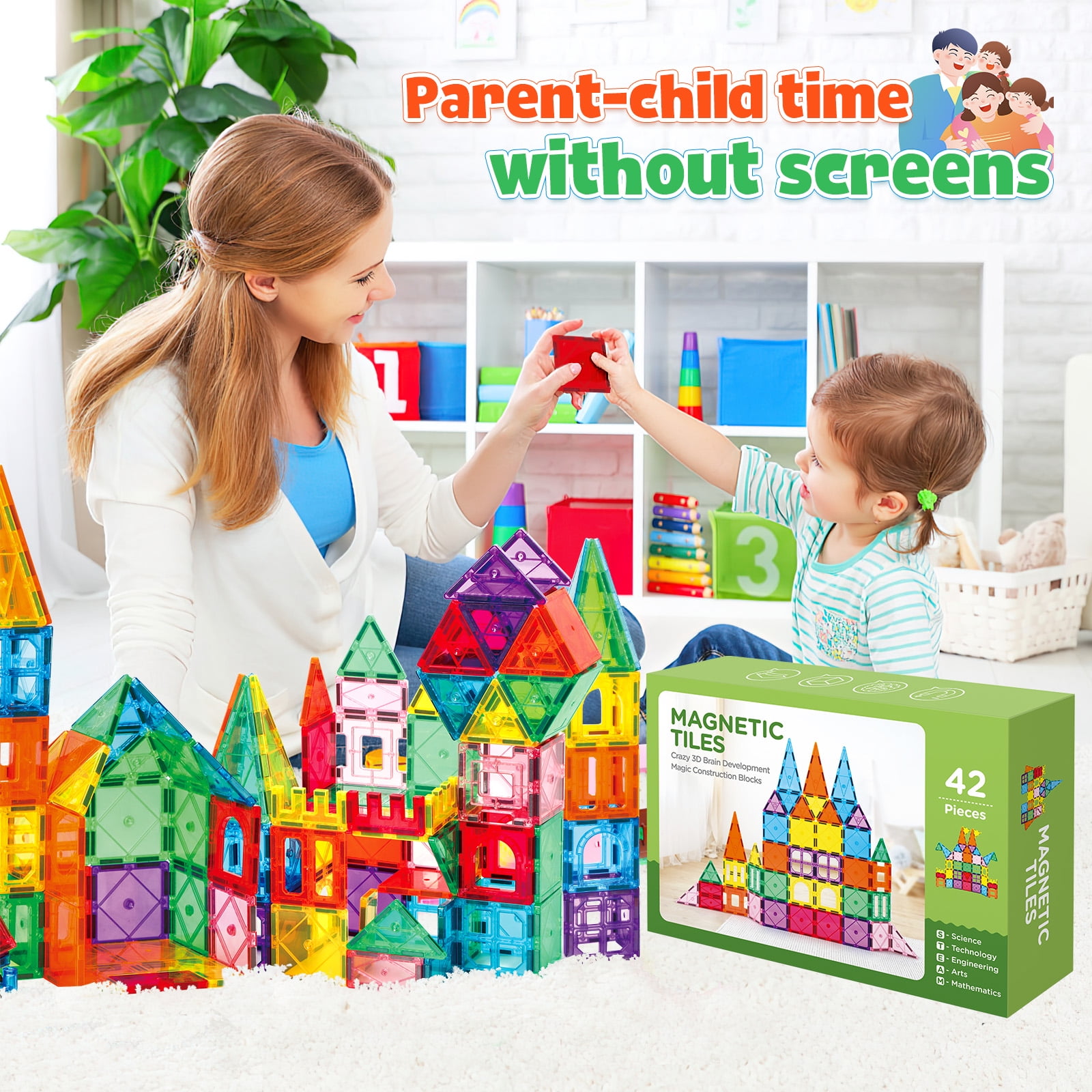 Magnetic Tiles for Kids STEM Building Blocks 42 PCS