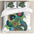 thumbnail image 1 of Doodle King Size Duvet Cover Set, Ethnic Floral Zentangle Pattern with Vibrant Colors Henna Paisley Mehndi Doodle, Decorative 3 Piece Bedding Set with 2 Pillow Shams, Multicolor, by Ambesonne, 1 of 3