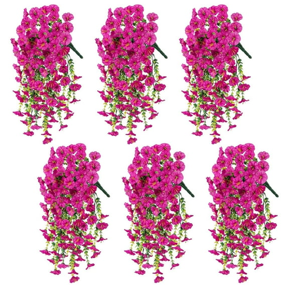 6PCS Artificial Hanging Flowers, UV Resistant Fake Plastic Faux Hanging Plants Morning Glory Vines for Indoor Outdoor Garden Porch Eave Wedding Wall Décor
