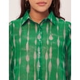 thumbnail image 5 of Moomaya Printed Button Down Collared Sheer Shirts, Long Sleeve High Low Hem Top, 5 of 9