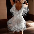 thumbnail image 4 of Cocktail Dresses For Women Sexy Deep V-neck All-over Fringe Spaghetti Straps Dress Sequins Feather Prom Party Dress, 4 of 4
