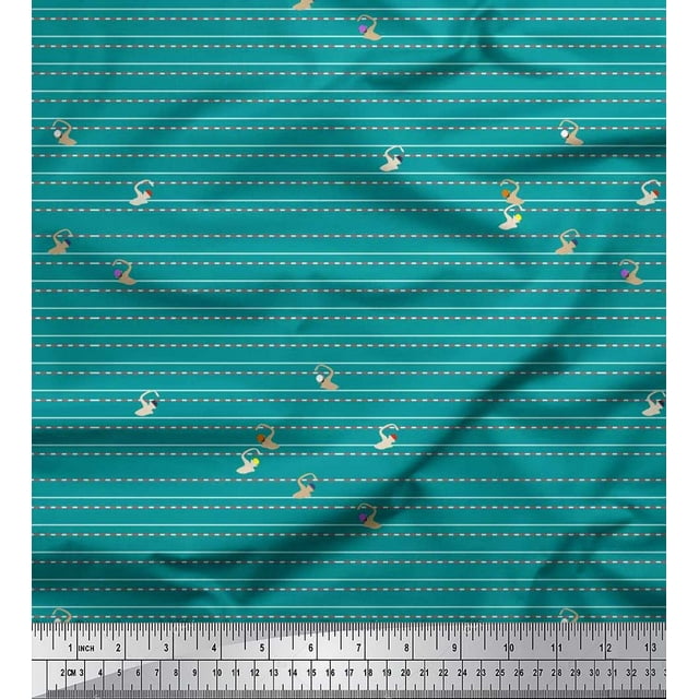 Soimoi Polyester Crepe Fabric Swimming Pool Race Sports Printed Fabric 1 Yard 52 Inch Wide