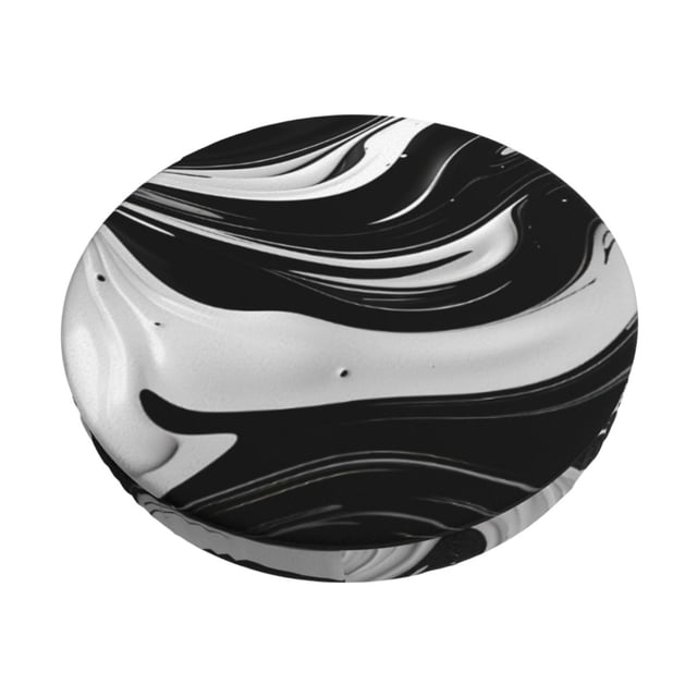 Disketp Abstract Black White Swirls Funda Redonda para Taburete, Funda de Cojín para Silla de Bar Suave y Elástica-14 inch