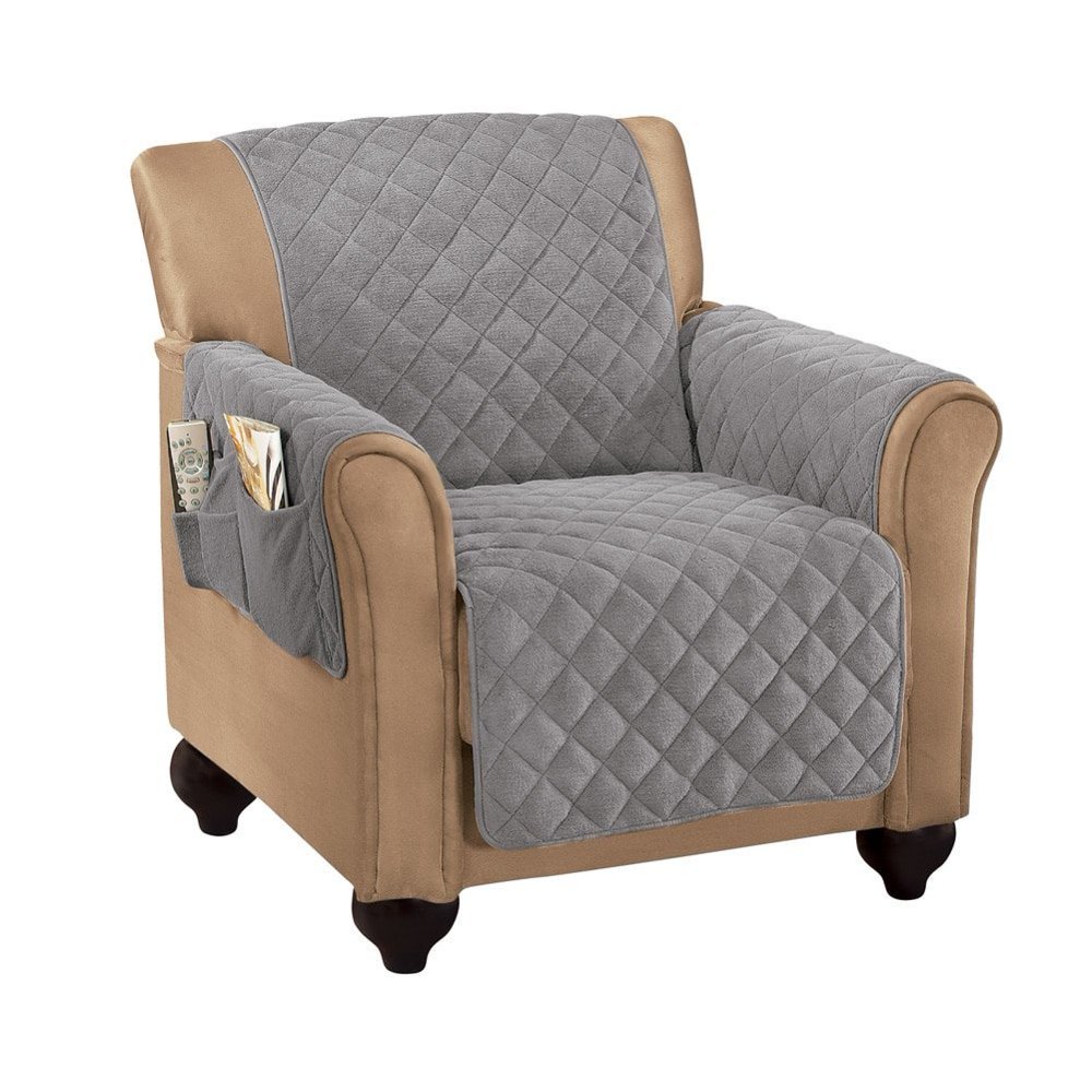 Micro Fleece Quilted Furniture Protector Cover with Pockets, Slate Gray