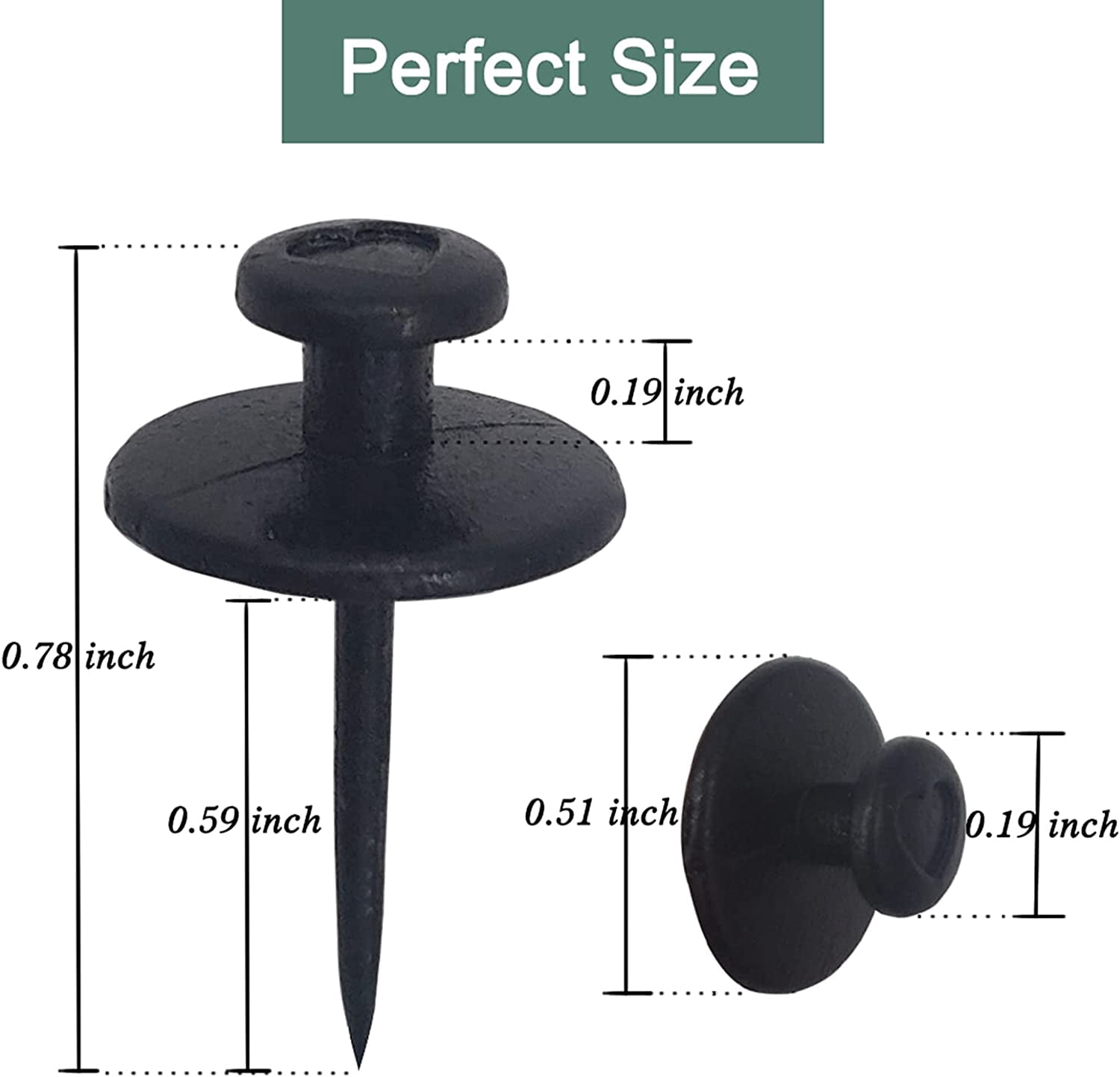 30 PCS Push Pins Picture Hangers Wall Hs, Double Headed Thumb Tacks for Wall Hangings, Renter Friendly Decor Small Picture Frame Hangers for Drywall Cork Board Home Office Photo Decorations(Black)