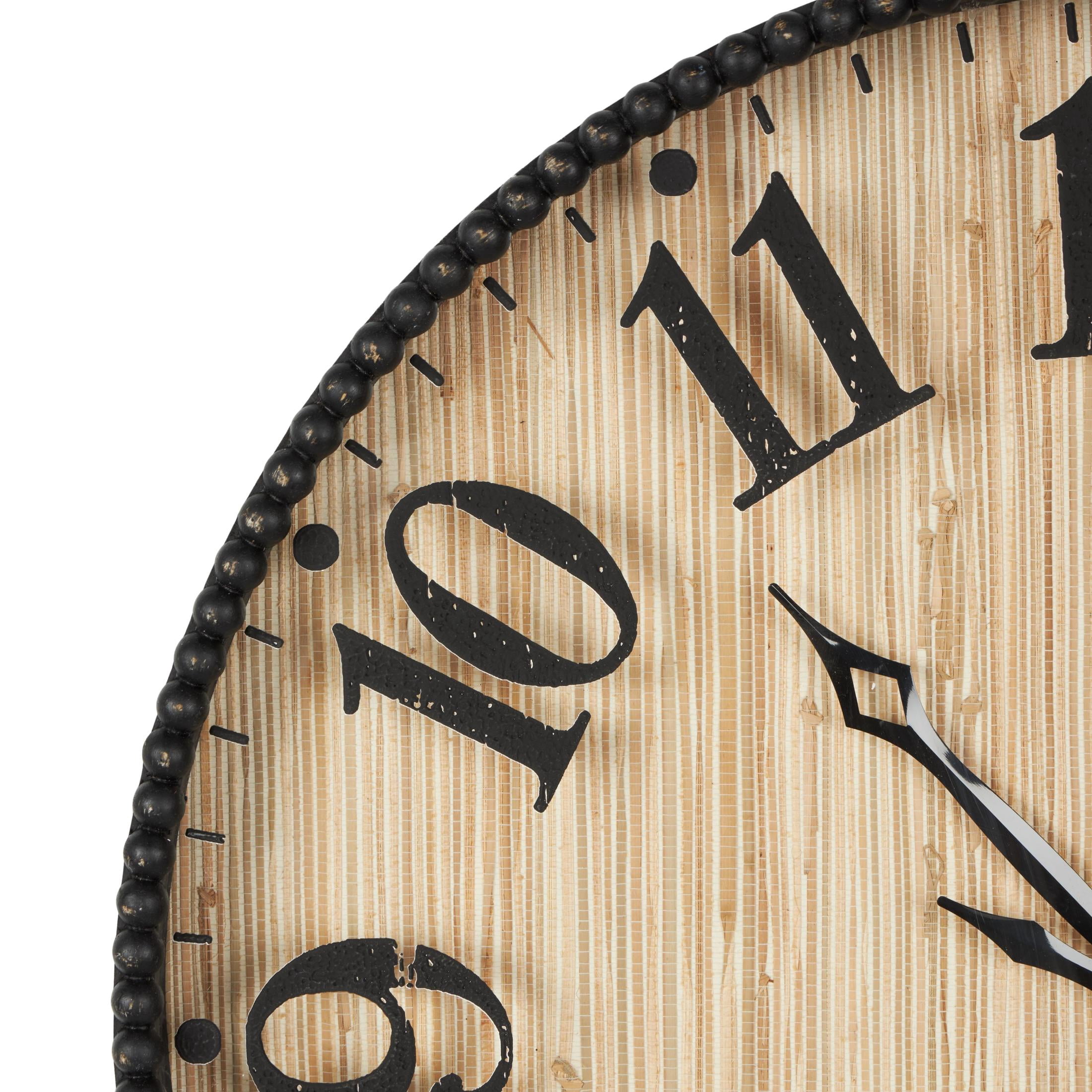 DecMode 24" Light Brown Wood Distressed Wall Clock with Beaded Wood Frame