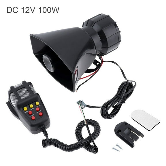 Universal 12V 100W Car Warning Alarm 7 Tones Police Fire Loud Speaker MIC System