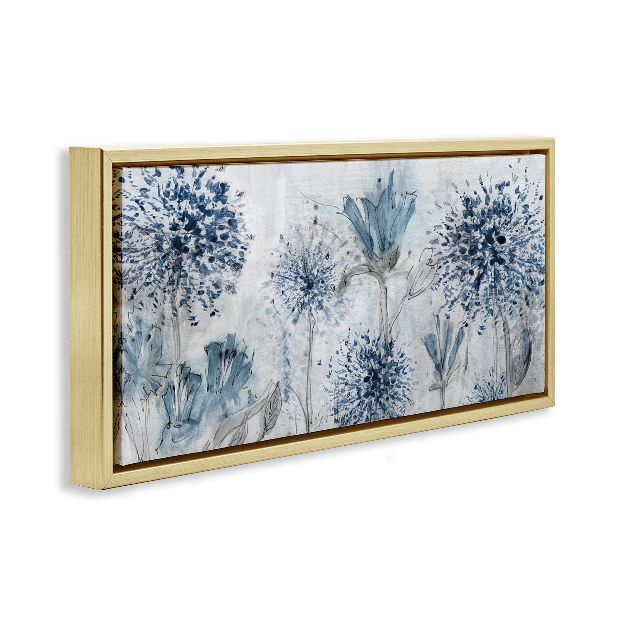 Stupell Industries Speckled Flower Impressions Botanical & Floral Painting Gold Floater Framed Art Print Wall Art, 25 x 11