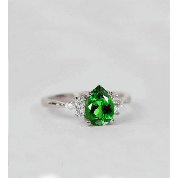 Pear Tsavorite Engagement Ring Unique Tsavorite and Diamond Cluster Ring Wedding bridal Ring Ring for Women