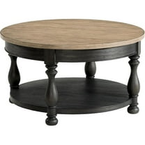 Pemberly Row Wood Coffee Table in Antique Oak and Matte Black