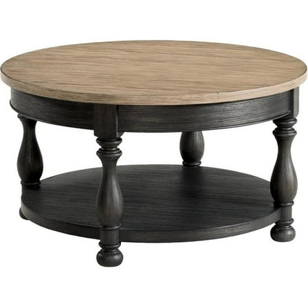 Pemberly Row Wood Coffee Table in Antique Oak and Matte Black