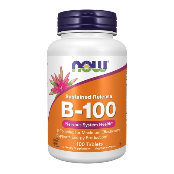 NOW Supplements, Vitamin B-100, Sustained Release, Energy Production*, Nervous System Health*, 100 Tablets