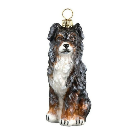 Blue Merle Australian Shepherd Dog Polish Blown Glass Christmas Ornament