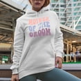 thumbnail image 2 of Mother of the Groom, Wedding or Marriage Themed, Groovy Retro Wavy Text Merch Gift, White Hooded Sweatshirt or Hoodie, Small, 2 of 5