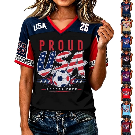 2026 New USA Soccer Jersey Womens, United States Jersey Soccer, V Neck Short Sleeve Sport Tee for Retro Streetwear Top for Adult(Black, 2XL)