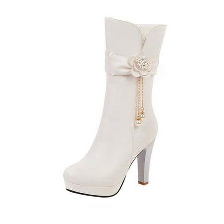 

Boots for Women Clearance Deals! Verugu High Chunky Heel Ankle Boot Combat Boots for Women Autumn And Winter Waterproof Platform Highheeled Flower Fringed Women s Boots White 36