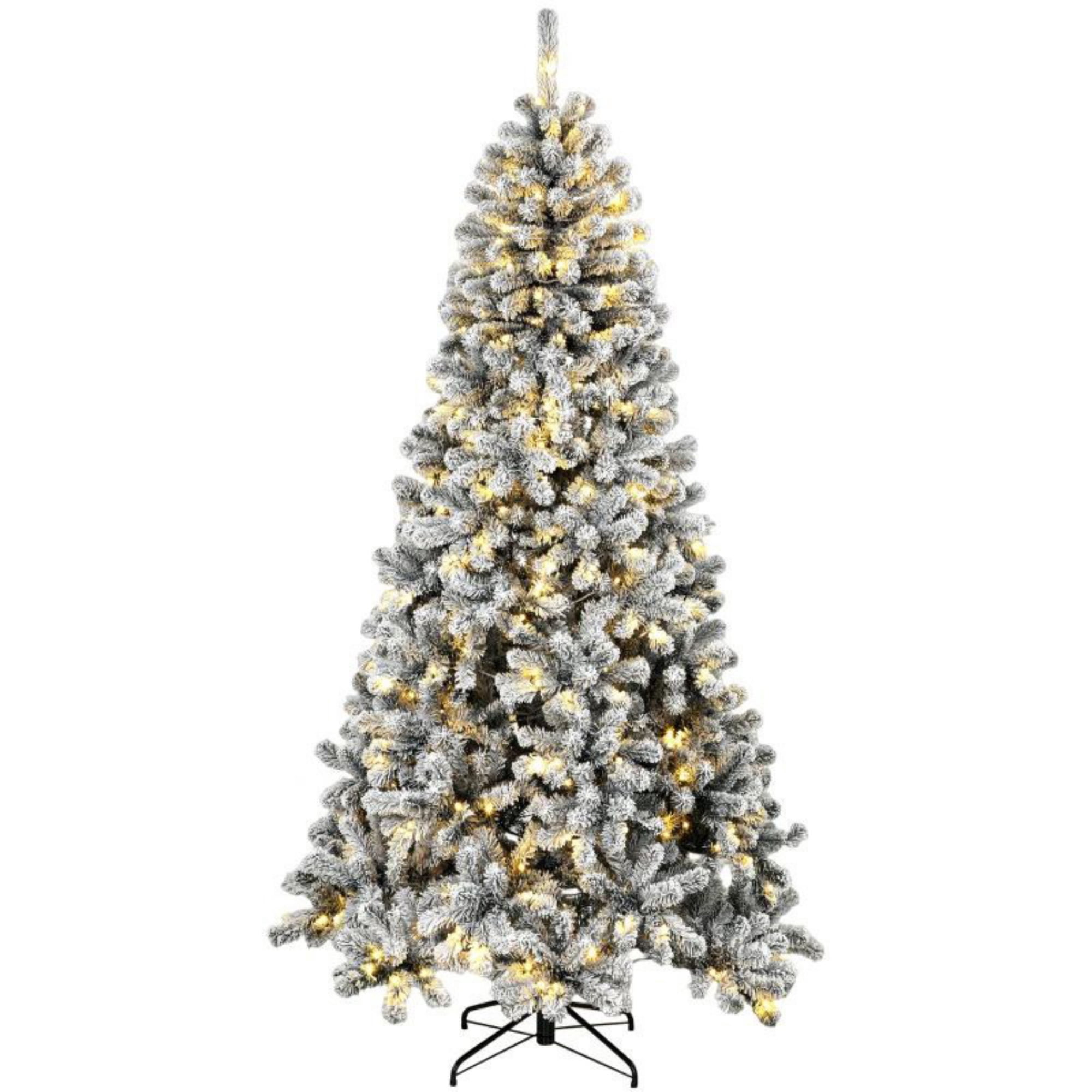 6 ft Pre-Lit Flocked Artificial Christmas Tree with Warm White LEDs, 706 Tips, PVC and Steel, Indoor Holiday Decor