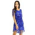 thumbnail image 3 of inhzoy Womens Sequins Flapper Latin Salsa Dance Dress V-Neck Tassel 1920s Cocktail Party Dress Royal Blue L, 3 of 7