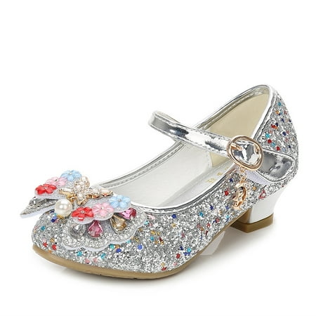 ATOGUTA Formal Shoes for Girls Silver Kids Party Wedding Shoes with Bowknot Back to School Princess Shoe