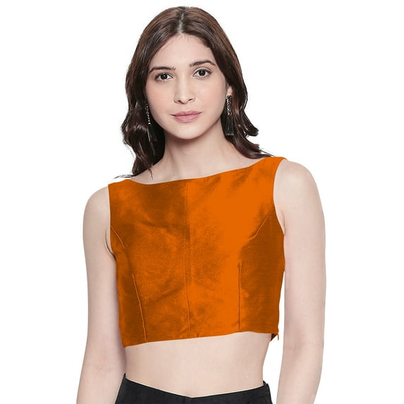eloria Women's Blouse Plain Solid Color Crop Top Color: Orange|Size: 34