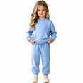 thumbnail image 2 of NordicNest Girls Two Piece Set Casual Fall Outfit with Pocket Kids Plain Color Fashion Sports Outfits Warm Clothes Light Blue,6-7, 2 of 7
