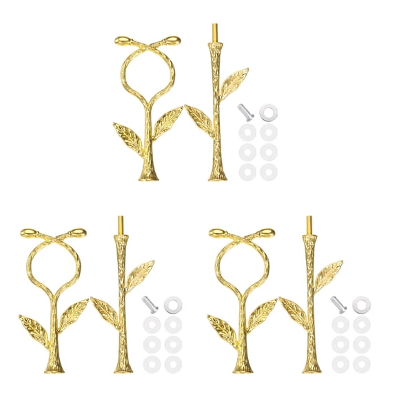 Uxcell 2 Tiers Cake Tray Stand Handle 3 Set Metal Cake Stands Holder Cupcake Dessert Plate Hardware Fitting for Wedding Party Festival Cake Plate, Gold (Vine)