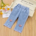 thumbnail image 2 of XQYLOS Girls Wide Leg 𝖯alazzo Jeans Butterfly Pearl Beaded Design 𝖲tretch Denim Elastic Waist Casual Trousers 𝖵intage Distressed Hem, 2 of 9