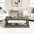 thumbnail image 2 of GZXS 43.5-Inch Rectangle Coffee Table, Vintage Center Tea Table with Solid Pine Legs and Open Shelf, Easy Assembly, Gray, 2 of 9