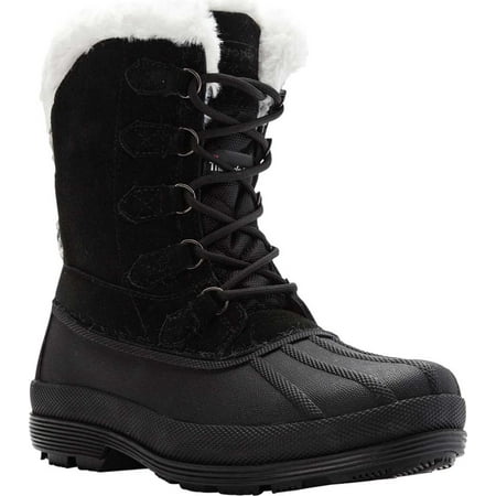 

Women s Propet Lumi Tall Lace Duck Boot Black/White Suede 10 2E