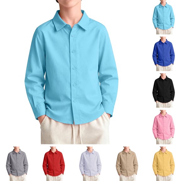 OIOLOYJM Girls Boys Long Sleeve Dress Shirts Casual Classic Collared Button Down School Uniform Quick Dry Lightweight Fashion Basic Shirts