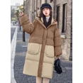 thumbnail image 2 of Abrigos de invierno para mujer, chaqueta acolchada con empalme de colores combinados, 90 % plumón de pato blanco, con capucha, abrigos largos y cálidos y gruesos, 2 of 5