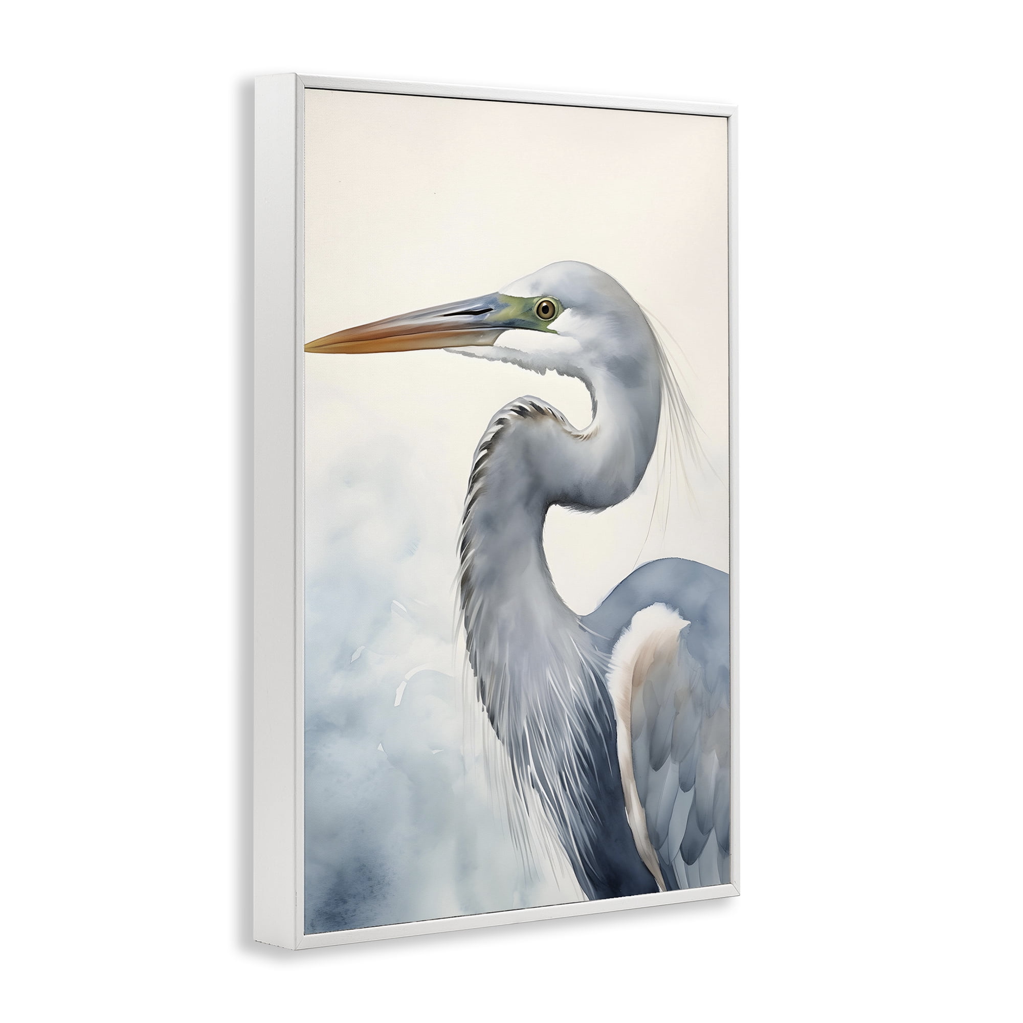 Stupell Industries Quiet Heron Looking Left Animals & Insects Painting White Framed Art Print Wall Art, 12 x 18