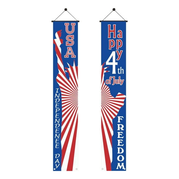 4th of July Decorations Outdoor Patriotic Memorial Day Decor, Independence Veterans Hanging American Flag and Banner, Stars and Stripes Porch Sign Party Supplies, New Version