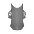 thumbnail image 4 of 2022 Womens Summer Cold Shoulder Tops Trendy Lace Casual Tunic Top Ladies Sexy Loose Fit Tshirt Zipper Blouses, 4 of 5