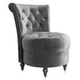 thumbnail image 6 of BELLEZE Throne Royal Chair, Button-Tufted Accent Chair, Upholstered Velvet Chair, Low Back Armless Chair with Thick Padding and Rubberwood Legs - Malik (Grey), 6 of 7