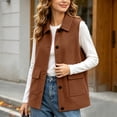 thumbnail image 4 of Staron Fall Vest for Women Casual Knit Vest Sleeveless Solid Lightweight Comfy Loose Longline Vest Jacket Brown M, 4 of 7