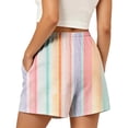 thumbnail image 6 of Yteetum Women's Summer Shorts Elastic Waist Drawstring Beach Shorts Women Striped Printed Loose Lightweight Comfy Travel Vacation Shorts with Pockets, 6 of 6