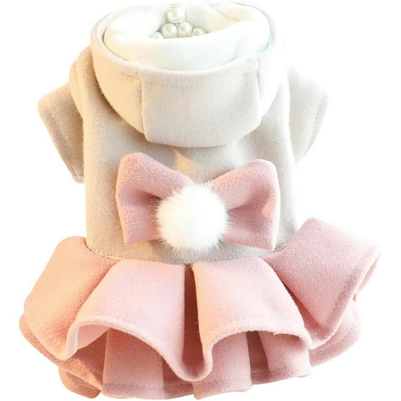 HQREA Girl Dog Hoodie Dress Winter Dog Coat, Warm Puppy Dresses Outfits for Cold Weather