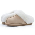 thumbnail image 3 of Litfun Fuzzy Memory Foam House Slippers for Women Fluffy Suede Slippers with Faux Fur Collar Indoor Outdoor, Apricot, Size 10.5-11.5, 3 of 9