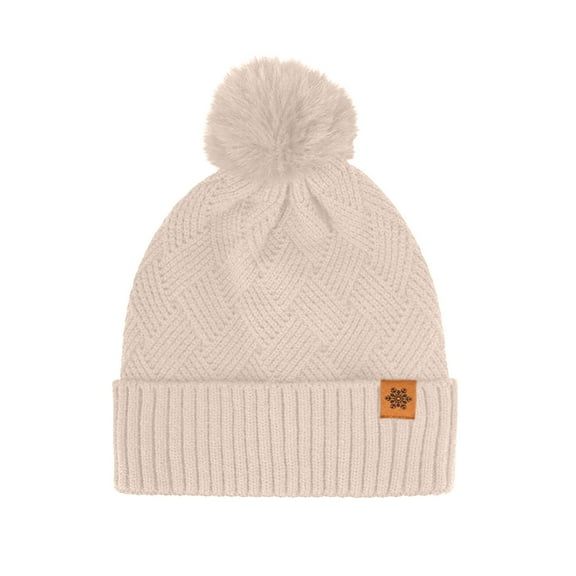 ZQUUVOU Women Winter Pompom Beanie Hat with Warm Lined Cable Pom Pom Beanie Hat Skull Cap Beige