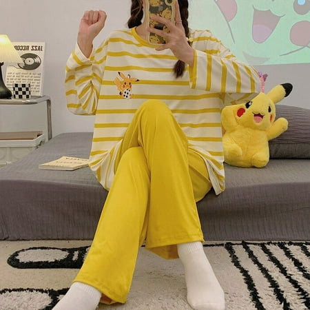 

Cartoon Kawaii Autumn Winter Sanrio Kuromi My Melody Cinnamonroll Pajama Set Cute Beauty Striped Round Neck Wearable Clothing